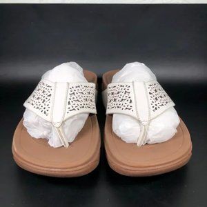 Fitflop Womens Size 5 Surfa Floral White Leather Sandals